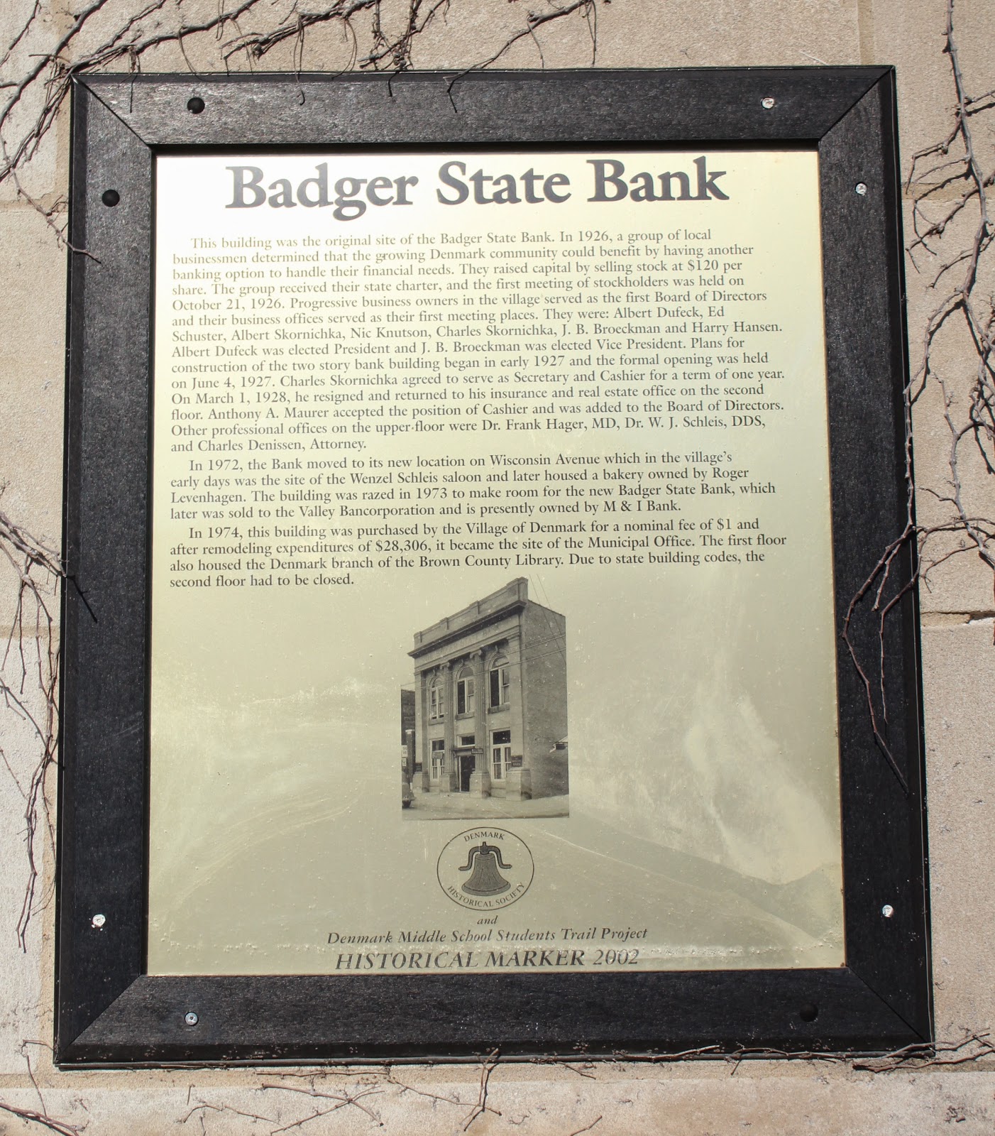 Wisconsin Historical Markers Badger State Bank