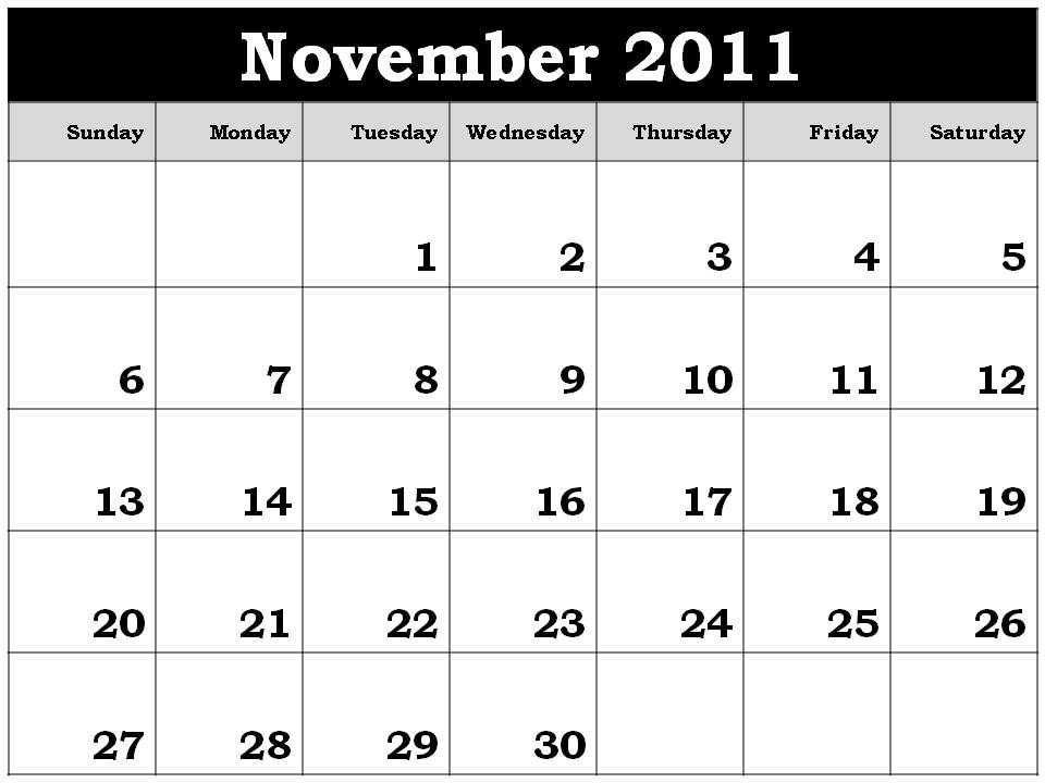 november calendar 2011. NOVEMBER 2011 BLANK CALENDAR