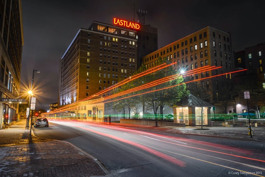 Westin Portland Harborview Hotel formerly Eastland Hotel on High Street in Portland, Maine USA May 2015 at night photo by Corey Templeton.