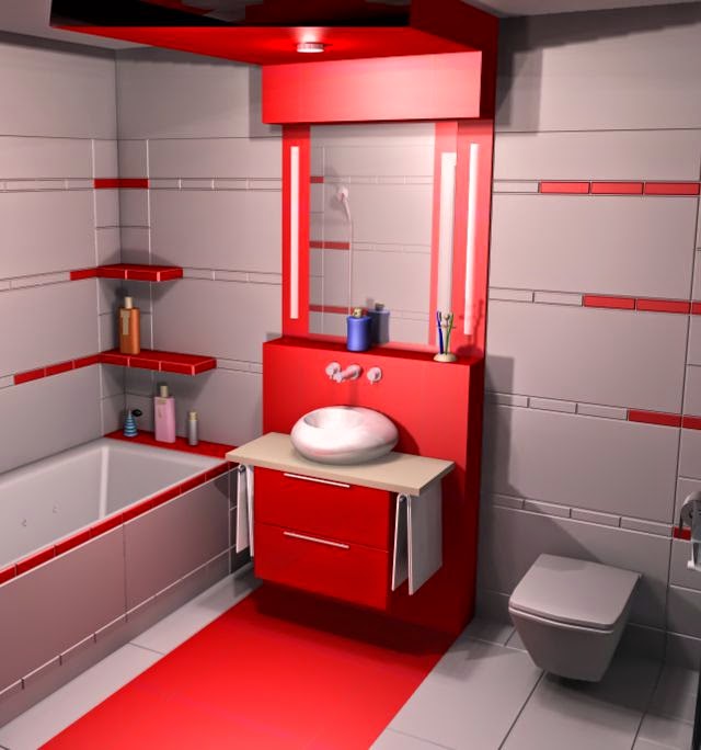 Diseños de baños en color rojo - Colores en Casa