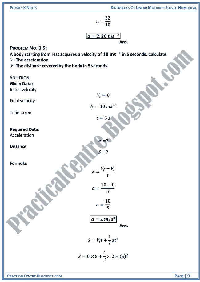 Kinematics Of Linear Motion - Solved Numerical -Examples & Problems - Physics X