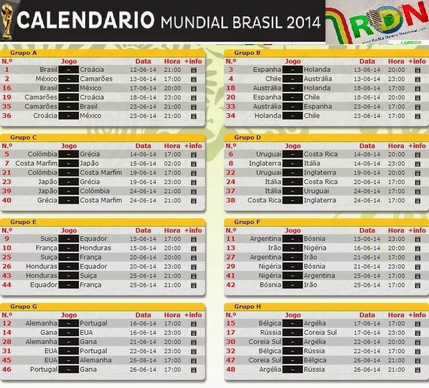 Descarga el calendario del Mundial 2014 para imprimir