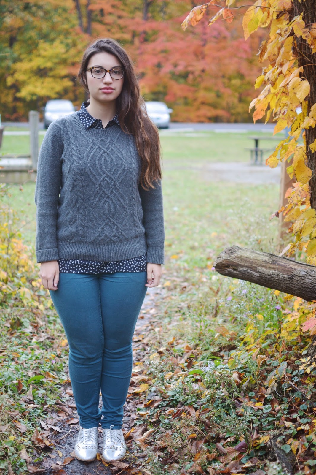Chelsea's Glossary Anchor Blouse Under a Grey Sweater