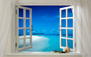 Open Window Beach and See Landscape HD Tropic Island Wallpaper