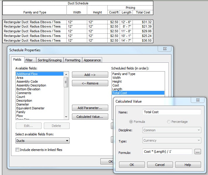 Revit OpEd Schedule Concepts Calculated Values and Headers