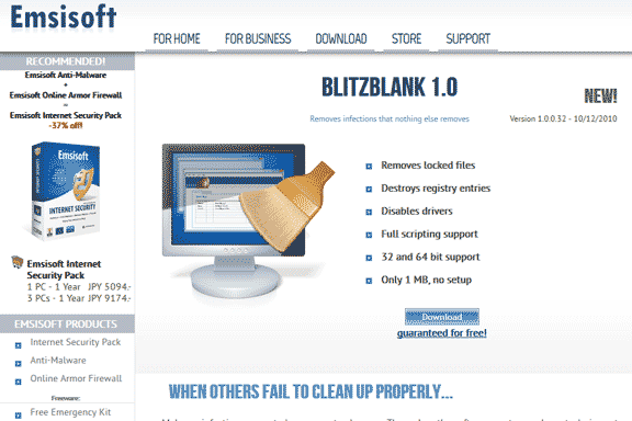 Emsisoft BlitzBlank, info webpage