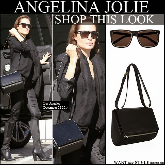 Angelina Jolie in black coat and black mules in LA on April 28 ~ I want her  style - What celebrities wore and where to buy it. Celebrity Style