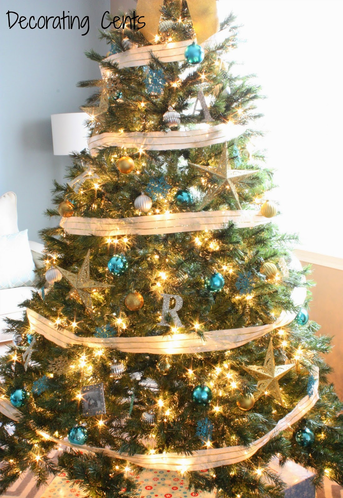 Gold, Silver, and Blue Christmas Tree
