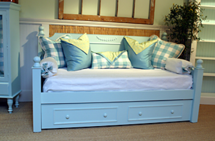 day bed with trundle in a soft blue paint finish