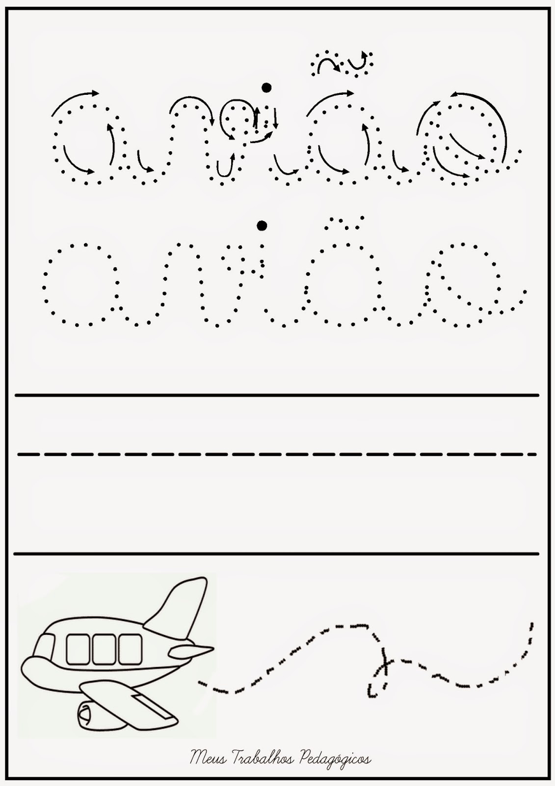 Meus Trabalhos Pedagógicos ® Atividade caligrafia cursiva avião