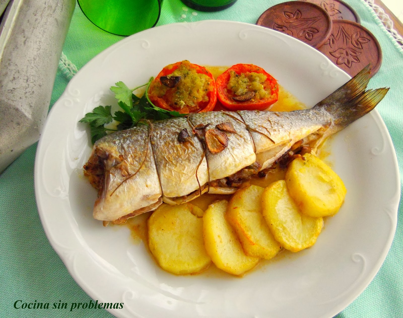 Lubina Rellena De Champiñones Al Horno.