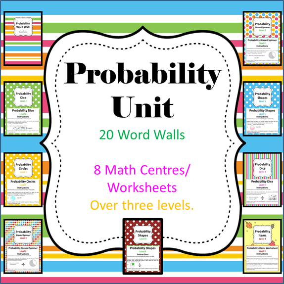 http://www.teacherspayteachers.com/Product/Probability-Unit-8-Math-CenterLiteracy-Worksheets-Wordwall-397489