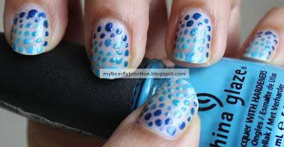 Blue ombre dotticure nail art with Essie and China Glaze nail polishes