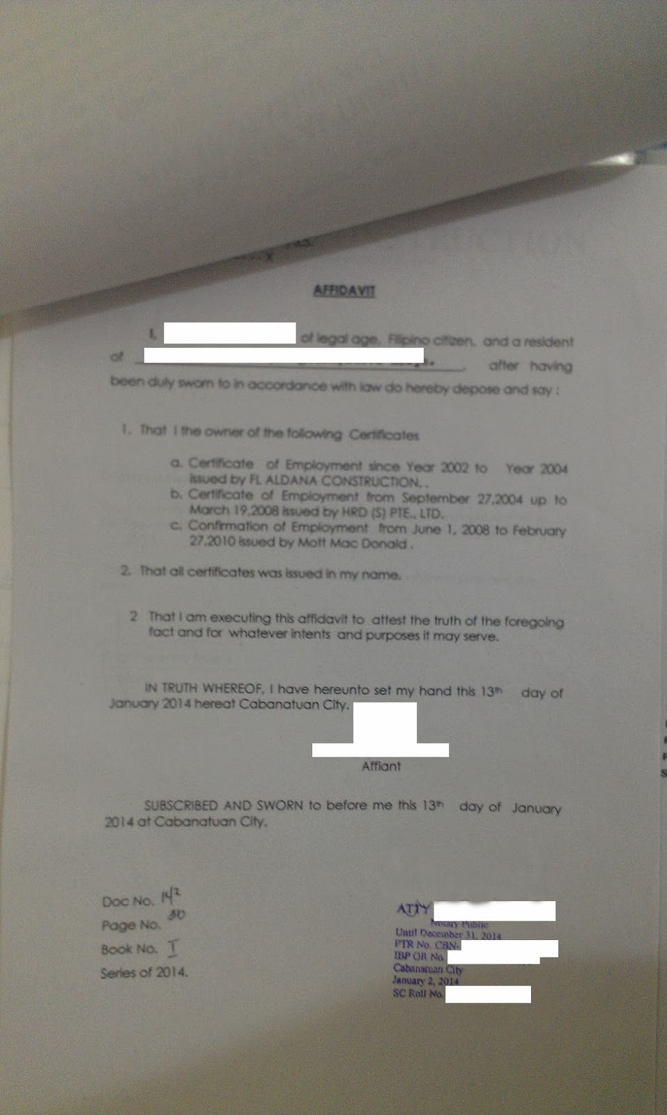 Affidavit Affidavit