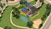 Maison moderne vue d'ensemble du terrain de jour sims maison moderne jour