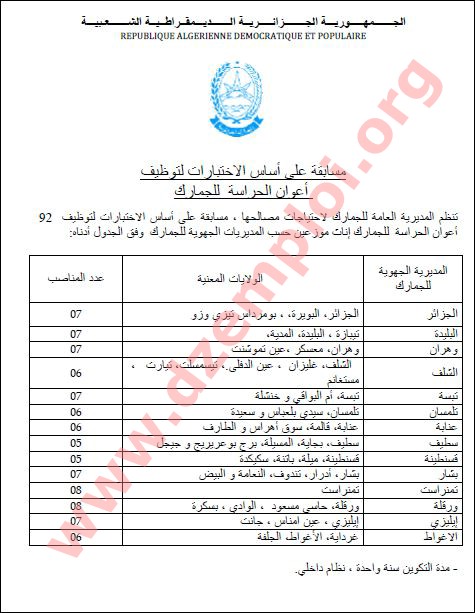 إعلان مسابقة توظيف أعوان الحراسة في صفوف الجمارك الجزائرية Agent+de+Surveillance1