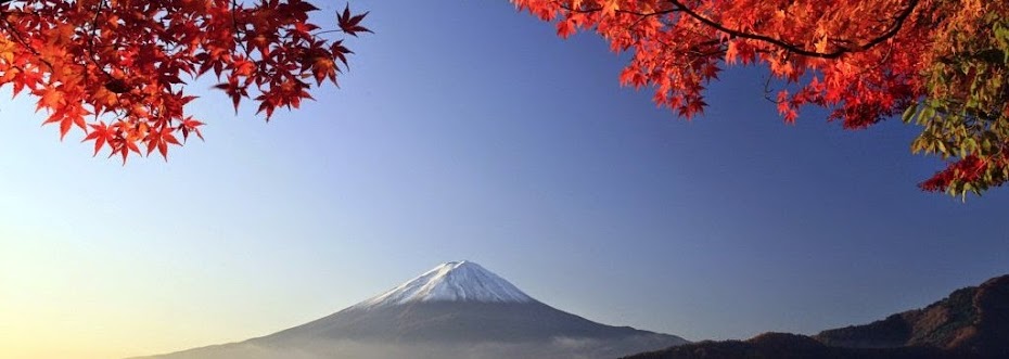 Pemandangan Gunung Fuji dan Pohon Maple Daun Merah