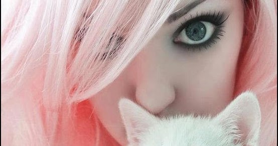 cute emo-girl pink hair cat