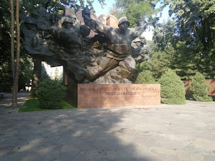 Entrance to Panfilov Park with the World War-II Monument.