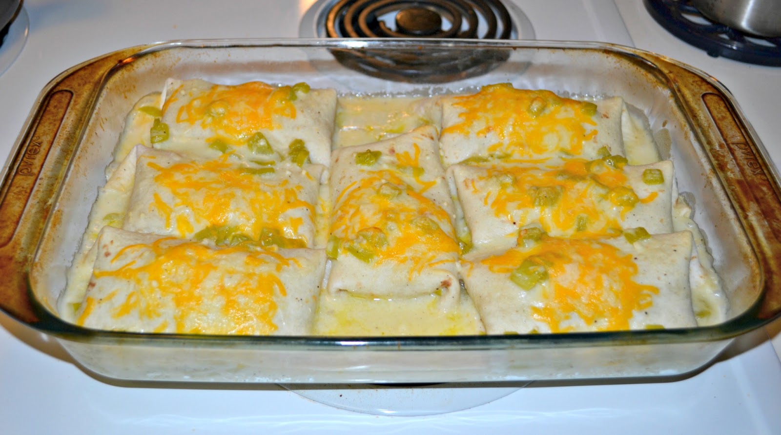 Baked Chicken Burritos with Sour Cream Poblano Sauce - Hezzi-D's Books