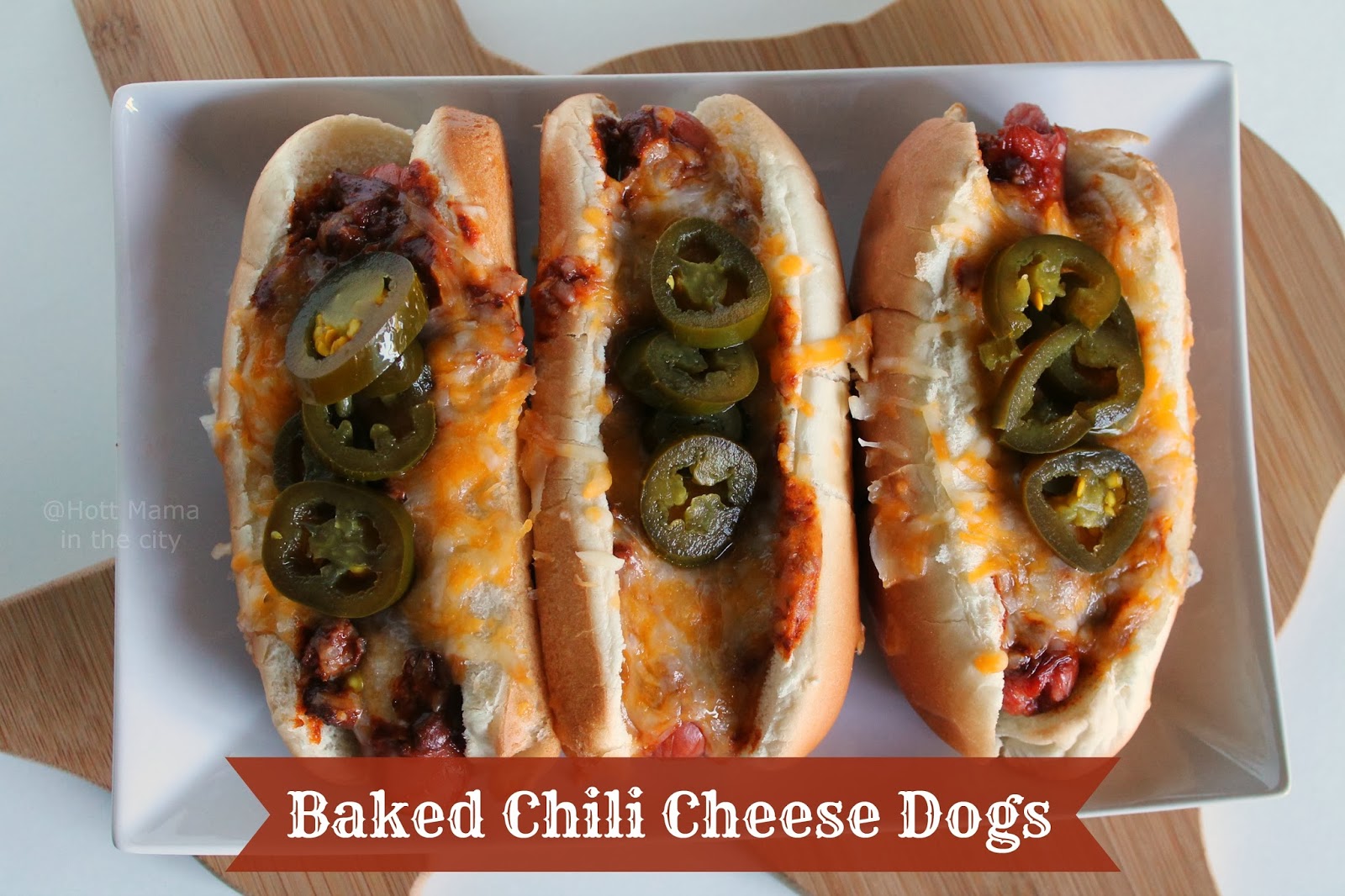 Hot Mama In The City Baked Chili Cheese Dogs with Wolf Brand Chili