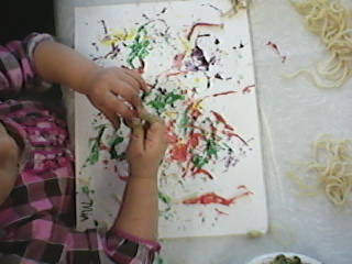 Edible Art: Sensory Play Paint with Spaghetti with Toddlers and