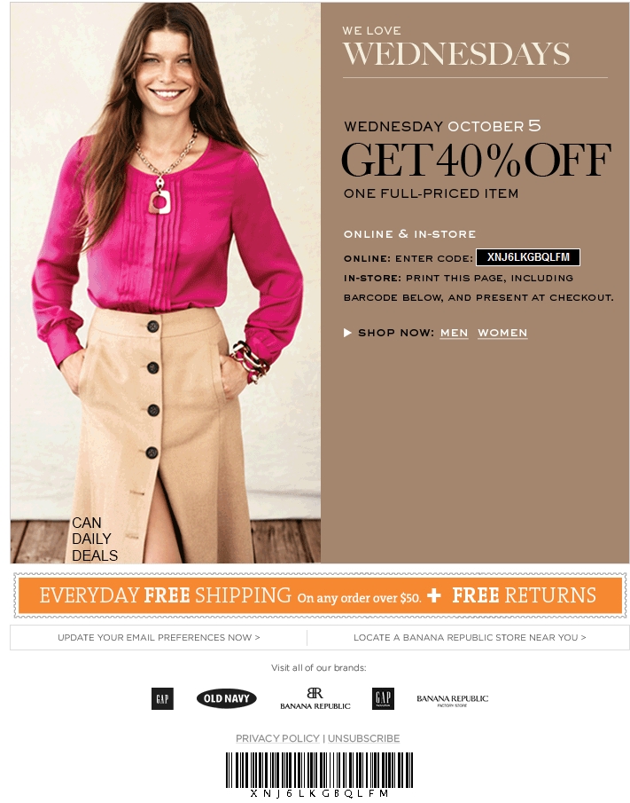 Banana republic coupons 40 off wednesdays