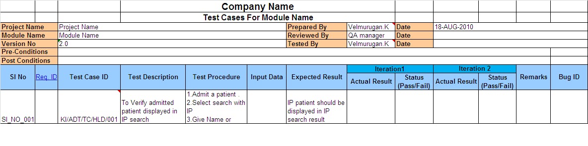 test case template