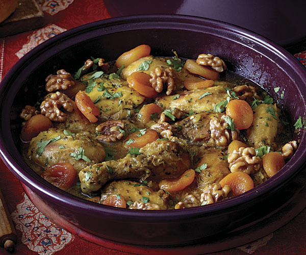 Sweet Chicken Tagine with Apricots and Caramelized Walnuts Recipe