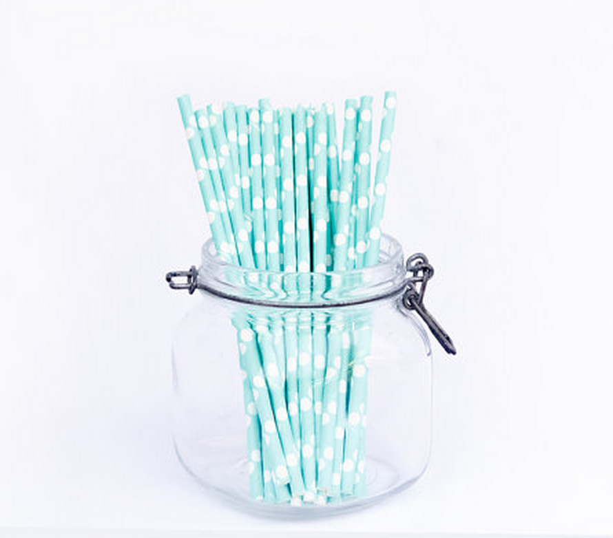 Mint polkadot paper straws