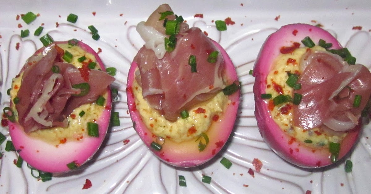 Haute + Heirloom Pickled Deviled Eggs with Country Ham & Sriracha Powder