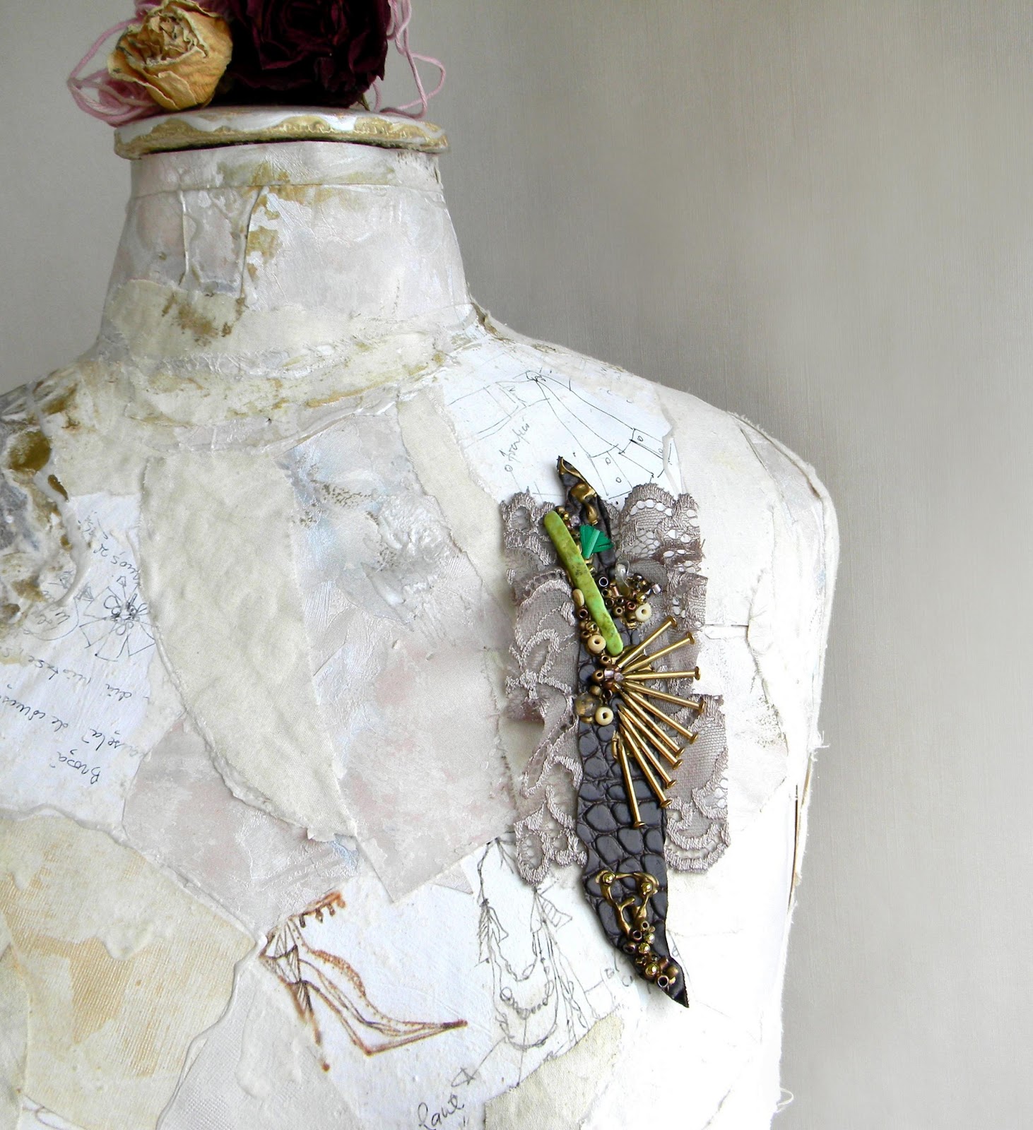 Unique Steampunk Brooch Leather Modern Jewelry by Lavinia Voicu