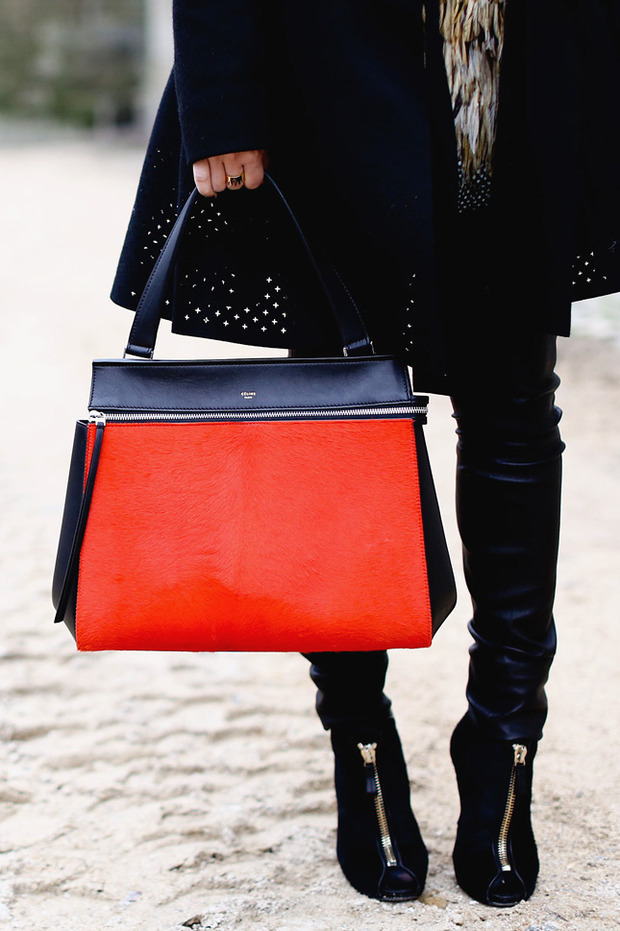 celine red leather handbag edge