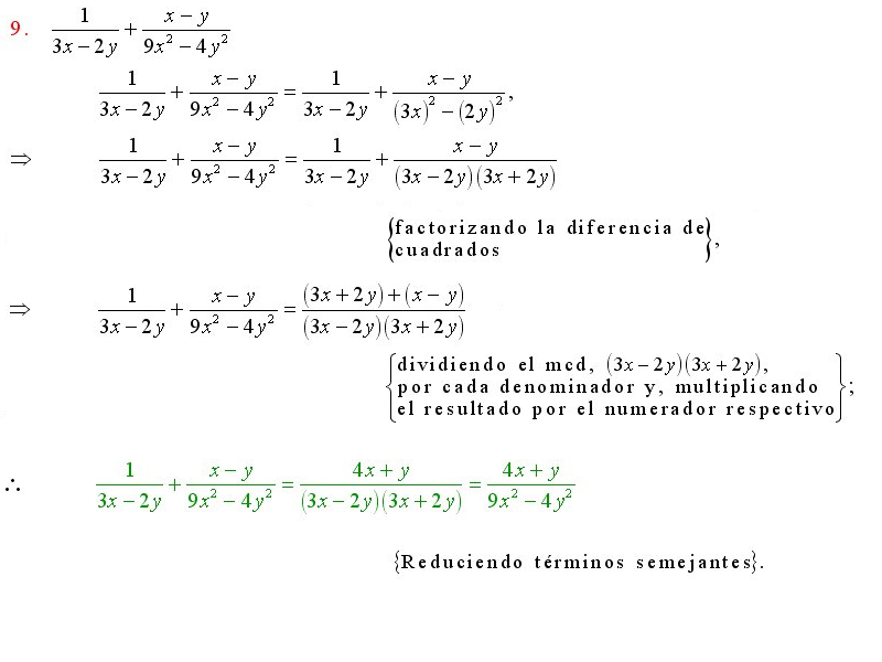 de fracciones. Suma de fracciones con denominadores compuestos. Baldor