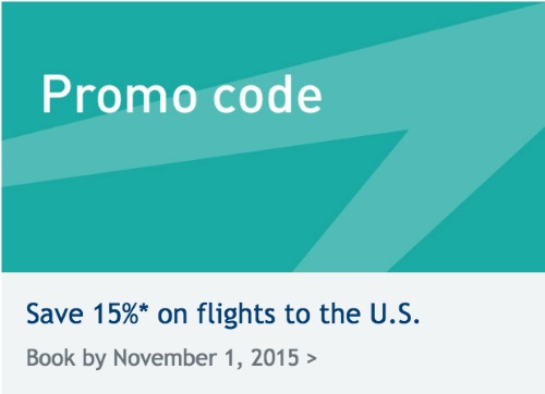 WestJet 15% off Travel between Canada & US Promo Code