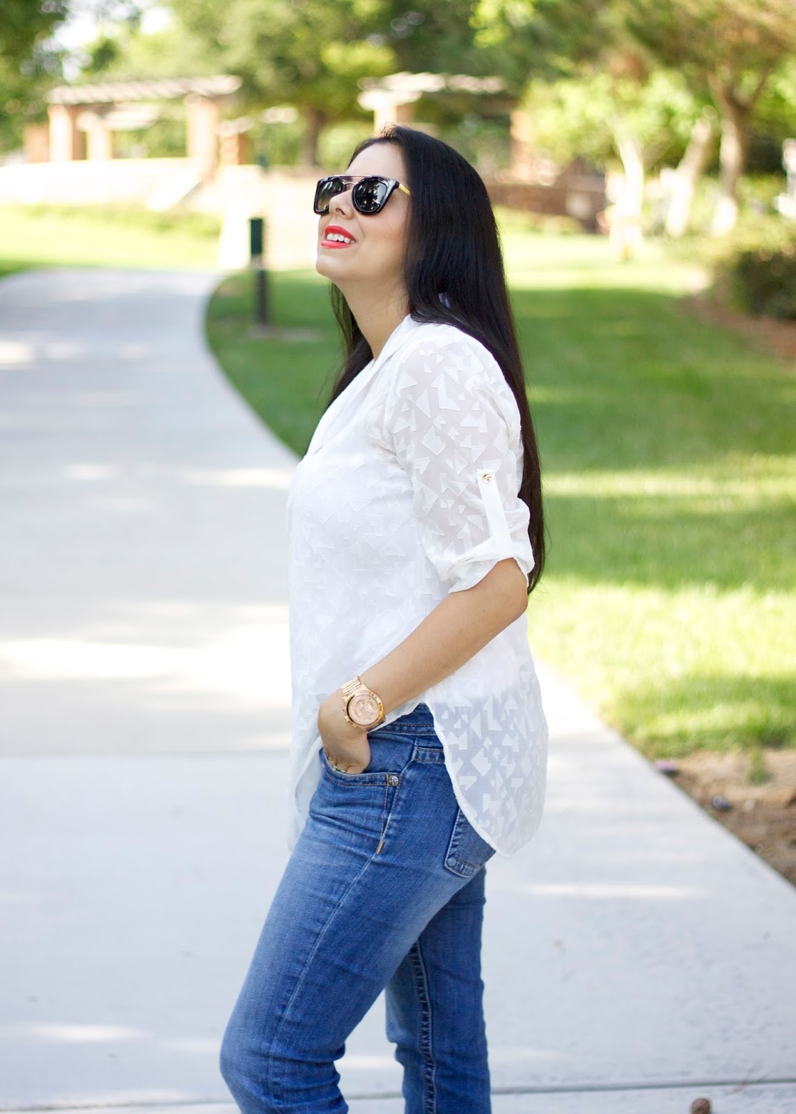Lil Bits of Chic: White Flowy Top Choies sunglasses, cheaper options for prada sunglasses, latina blogger