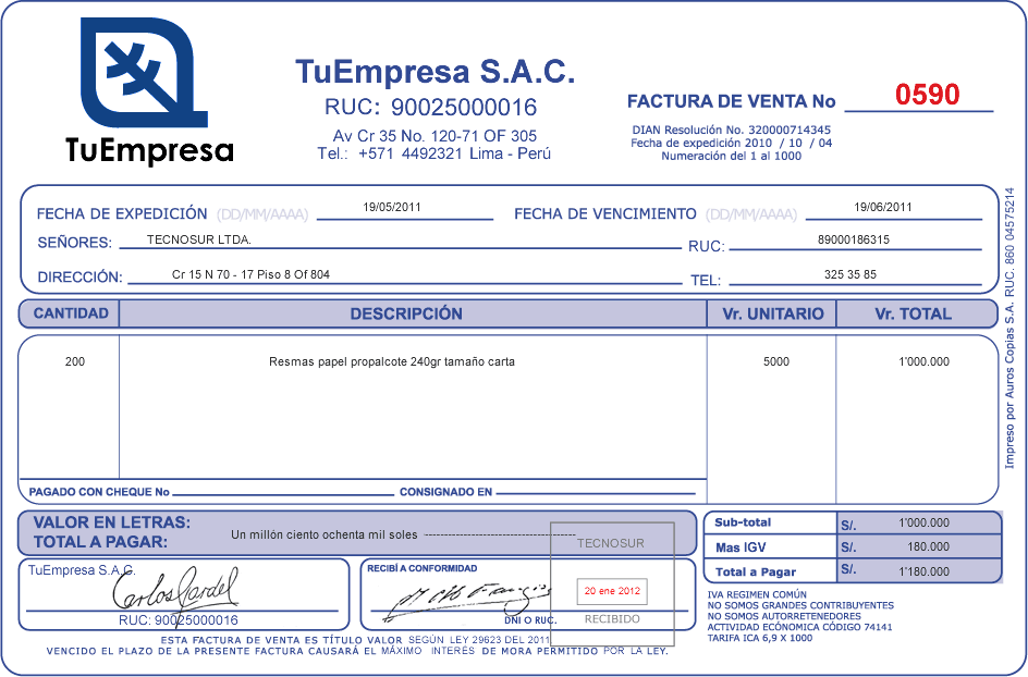 formato facturas de venta