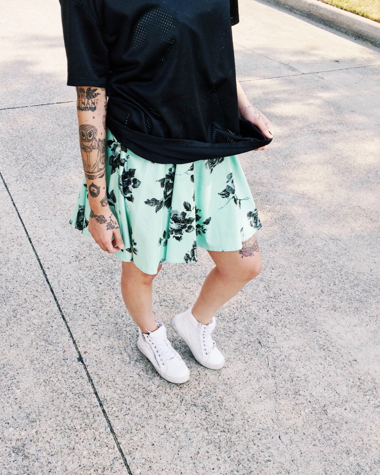 Dress down outfit: Modcloth dress and sneakers
