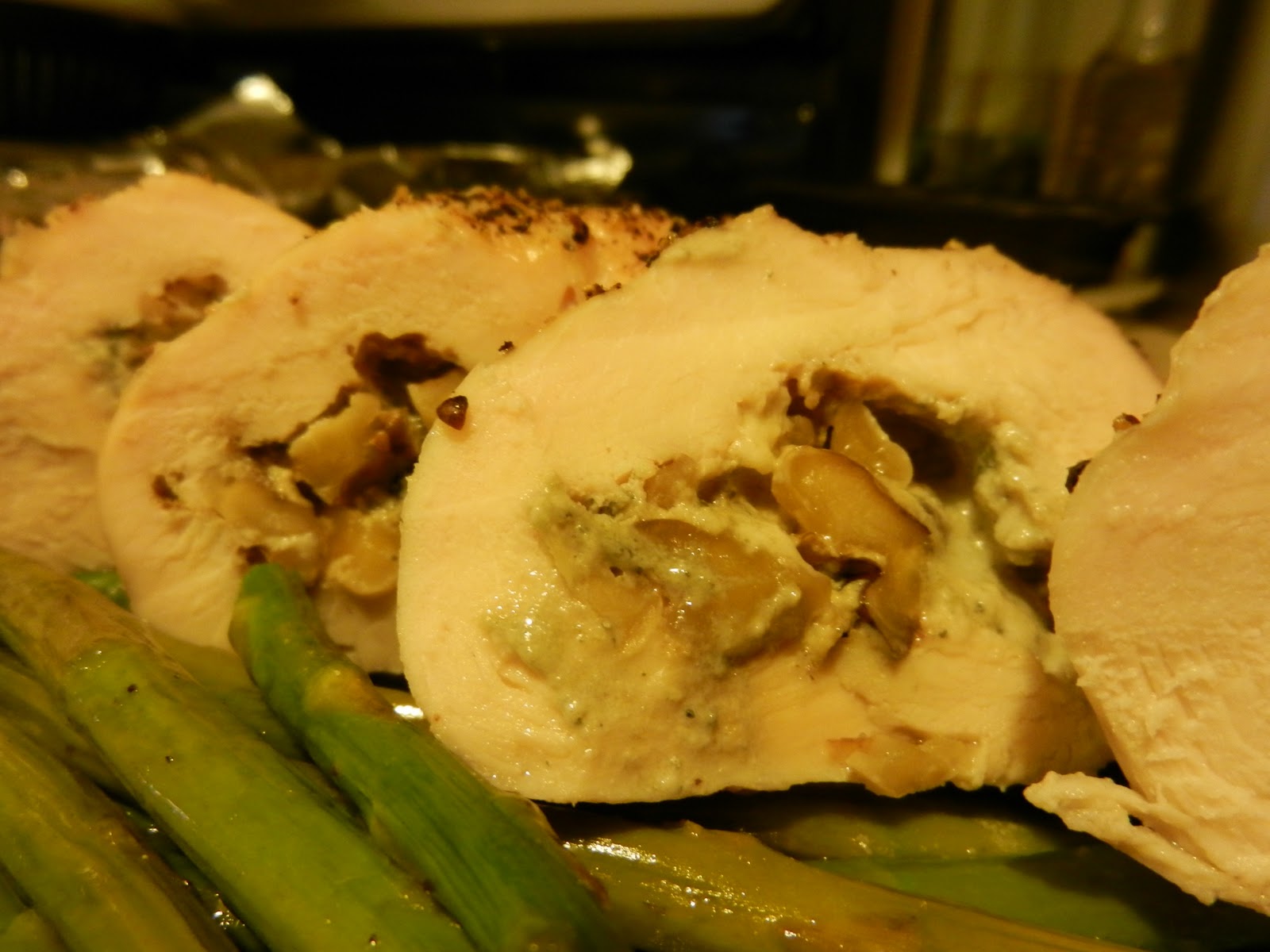 For the Love of Food (and Eating!) Blue Cheese & Walnut Chicken Roulade w/ Roasted Asparagus