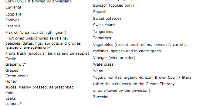 Gerson Diet List Of Foods Gerson Diet List Of Foods