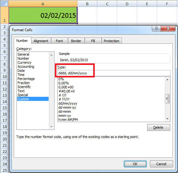 Cara Menampilkan Hari pada cell tanggal di Excel