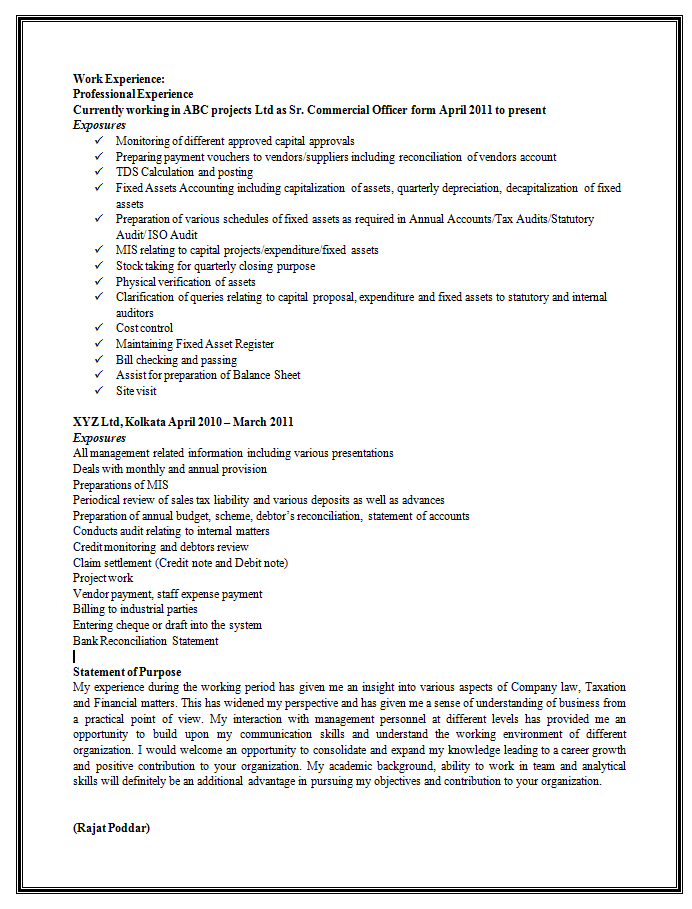 resumes for experienced