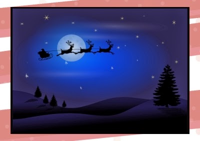 Santa leaves the North Pole in his sleigh pulled by flying reindeer to deliver toys on Christmas Eve.