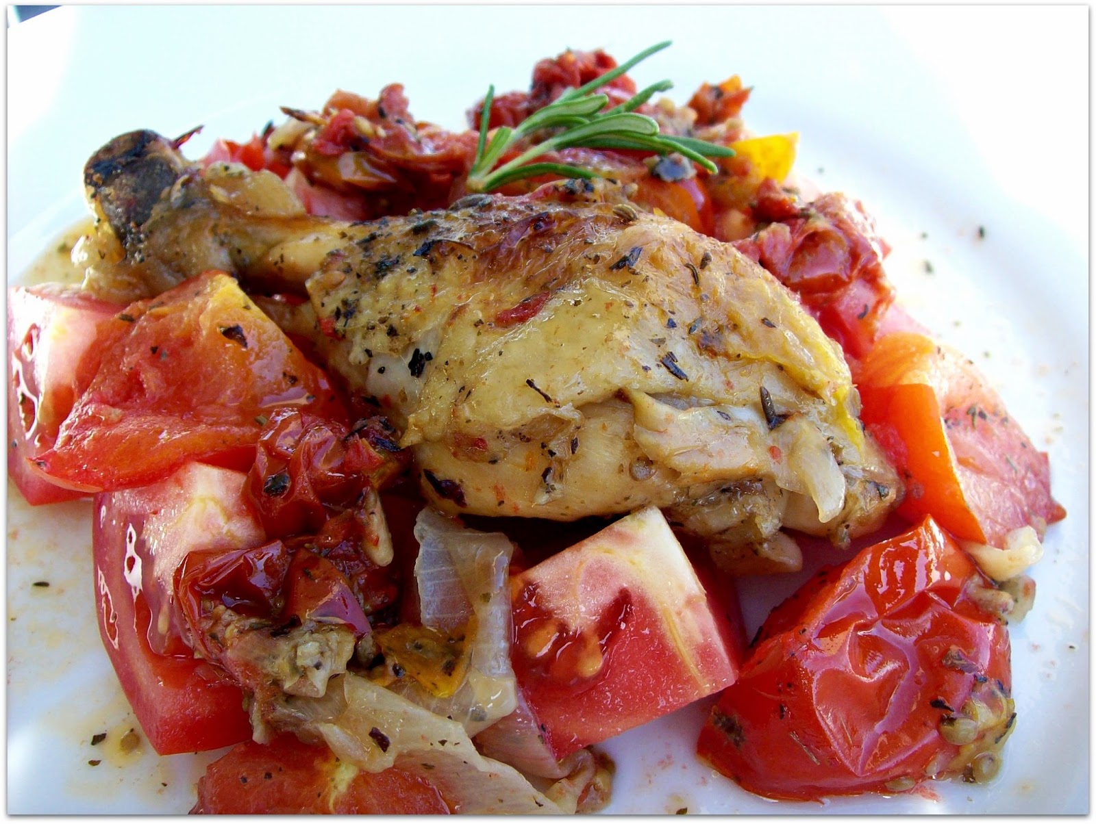 red or green? Spicy Chicken Provençal with Peppers & Heirloom Tomatoes