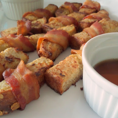 Bacon Wrapped French Toast:  Sweet french toast sticks wrapped in crunchy, salty bacon.  A great hand held breakfast.