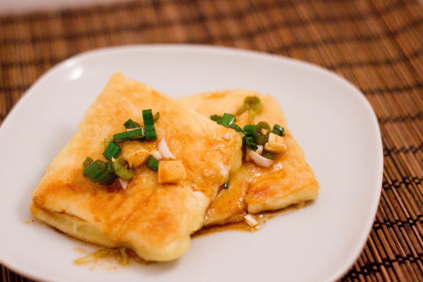 A Scientist's Love Affair with Food Pan Fried Tofu with Spicy Scallion Garlic Sauce