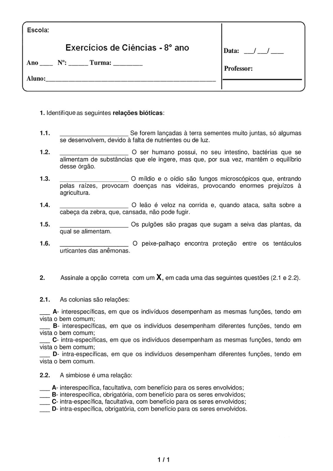 Educa X: Exercícios de ciências 8 ano