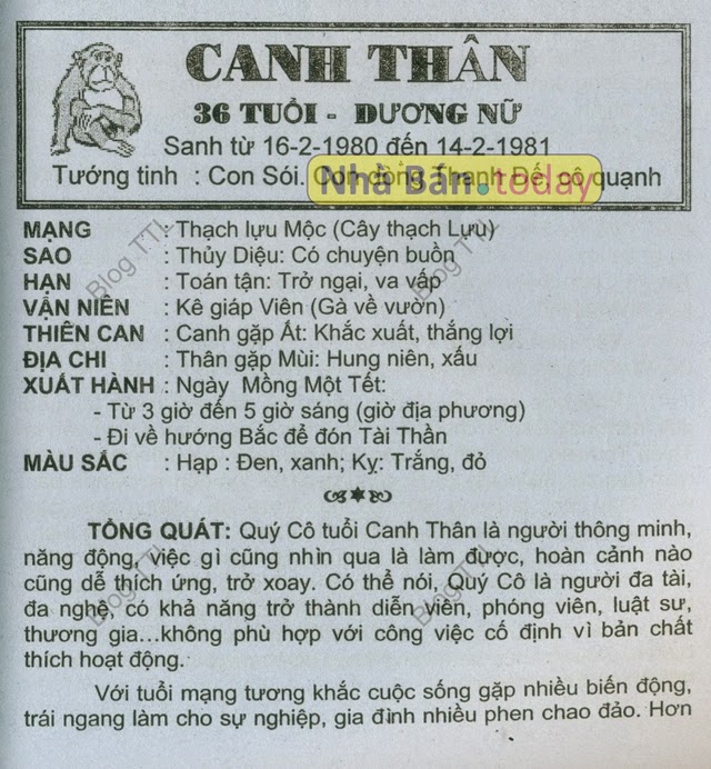 TỬ VI TUỔI CANH THÂN 1980 NĂM 2015 Ất Mùi