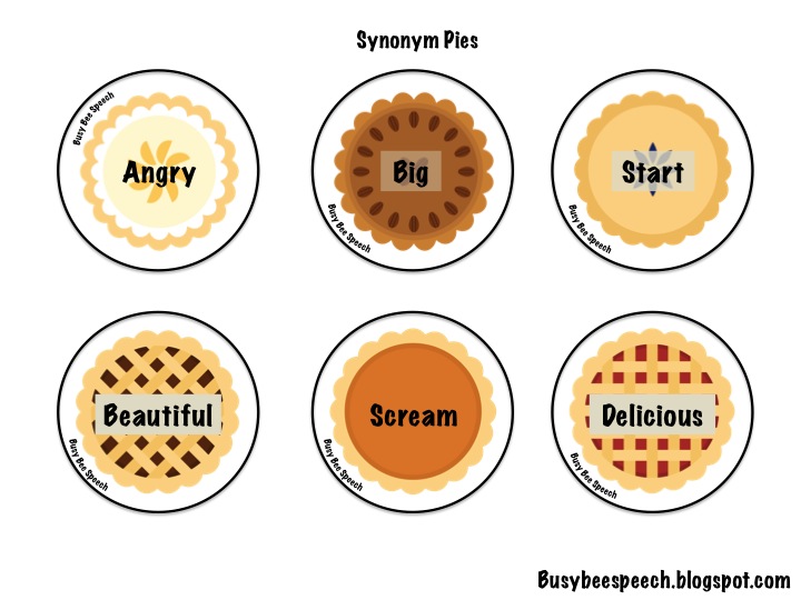 Busy Bee Speech Thanksgiving Pie Vocabulary