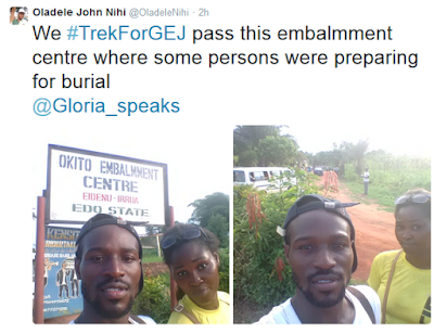 PICS: Man & Lady Trekking For Jonathan Arrive Uromi Edo State